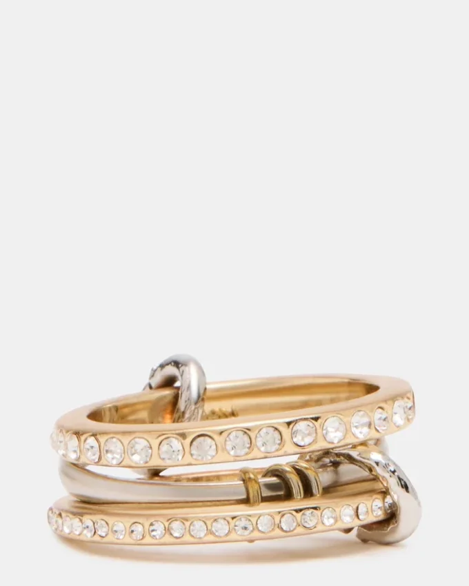 Anel com strass empilhados dourado multicolorido Anel com strass empilhados dourado multicolorido