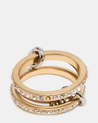 Anel com strass empilhados dourado multicolorido