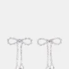 Brincos com laço de strass prateados