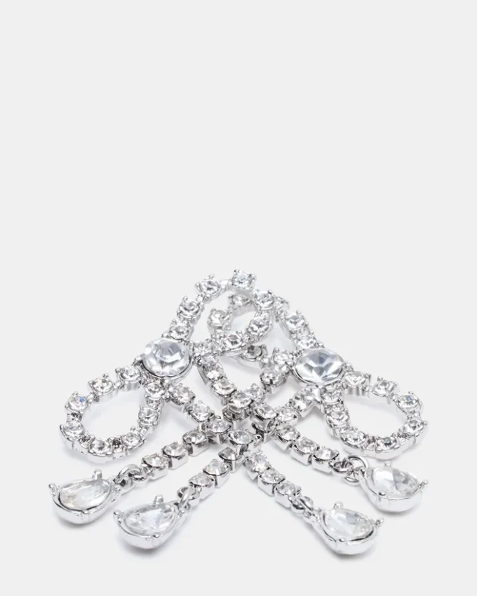 Brincos com laço de strass prateados