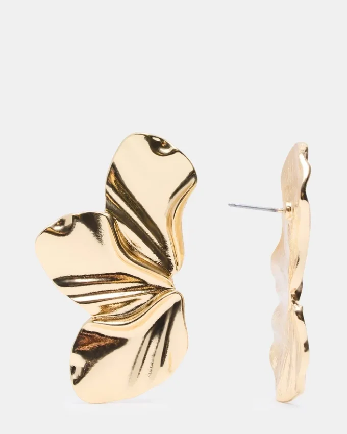 Brincos de flor grandes com fecho de pino dourados