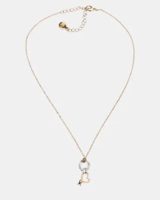 Colar com pendente em forma de coração com nó em dois tons