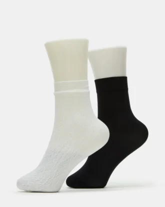 Conjunto de 2 pares de meias curtas com renda, brancas