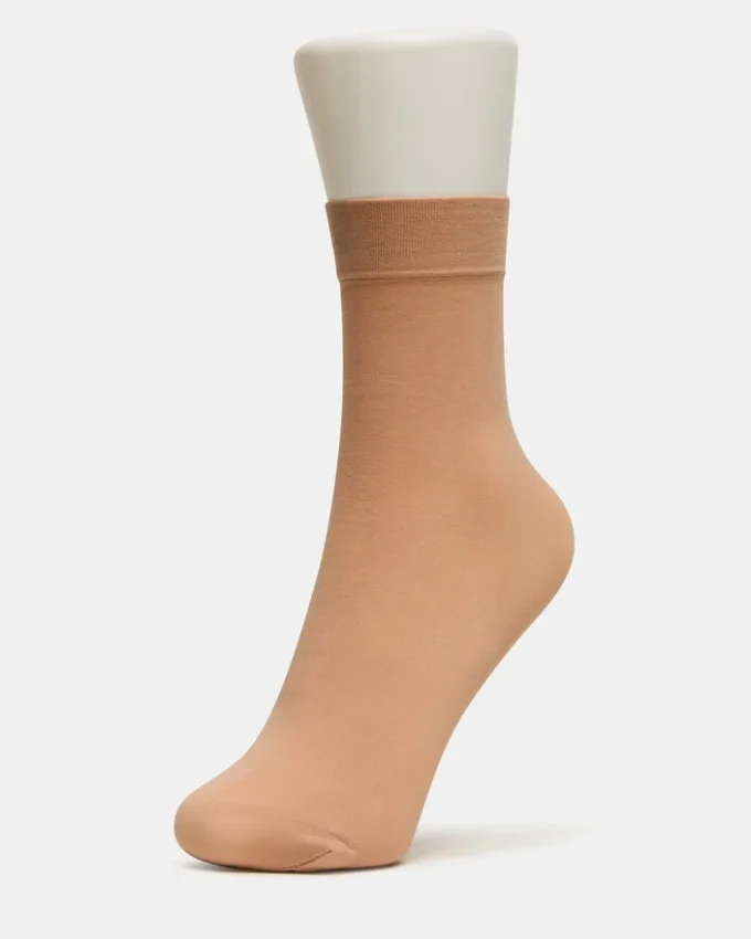 Conjunto de 2 pares de meias transparentes até ao tornozelo com padrão floral, cor baunilha