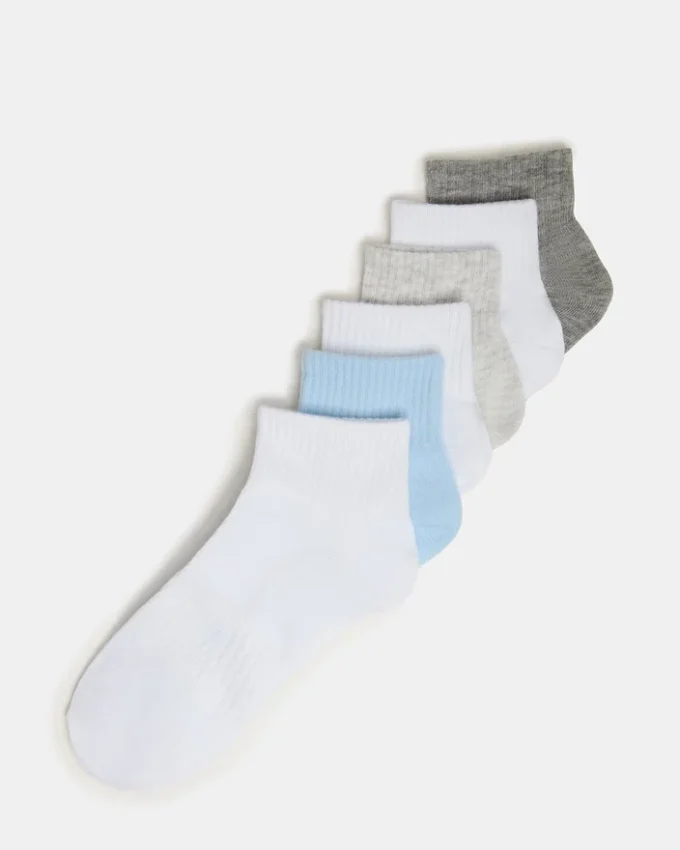 Conjunto de 6 pares de meias curtas com nervuras Peyton, branco multicolorido Conjunto de 6 pares de meias curtas com nervuras Peyton, branco multicolorido