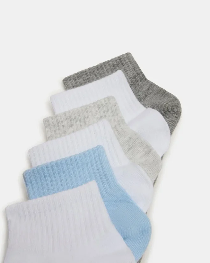 Conjunto de 6 pares de meias curtas com nervuras Peyton, branco multicolorido Conjunto de 6 pares de meias curtas com nervuras Peyton, branco multicolorido
