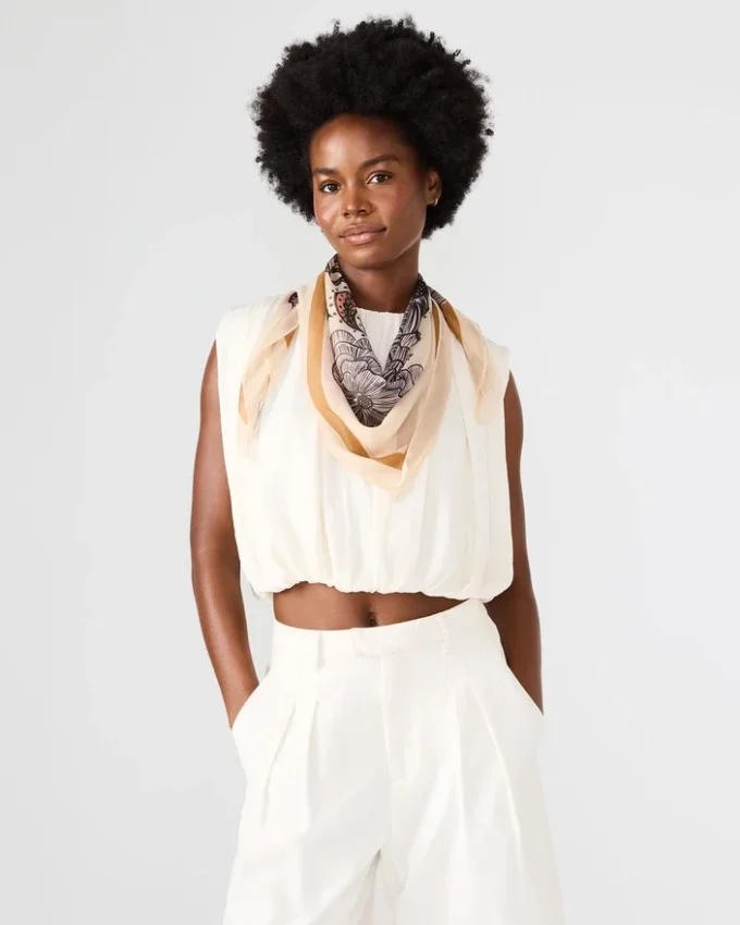 Lenço quadrado floral boho marfim