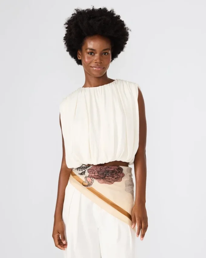 Lenço quadrado floral boho marfim