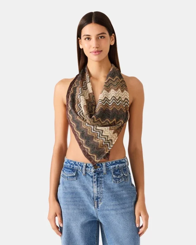 Lenço Quadrado Ondulado Brilhante Neutro