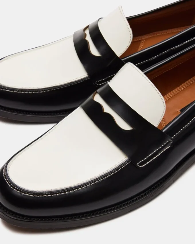 Natan em couro preto/branco Natan em couro preto/branco