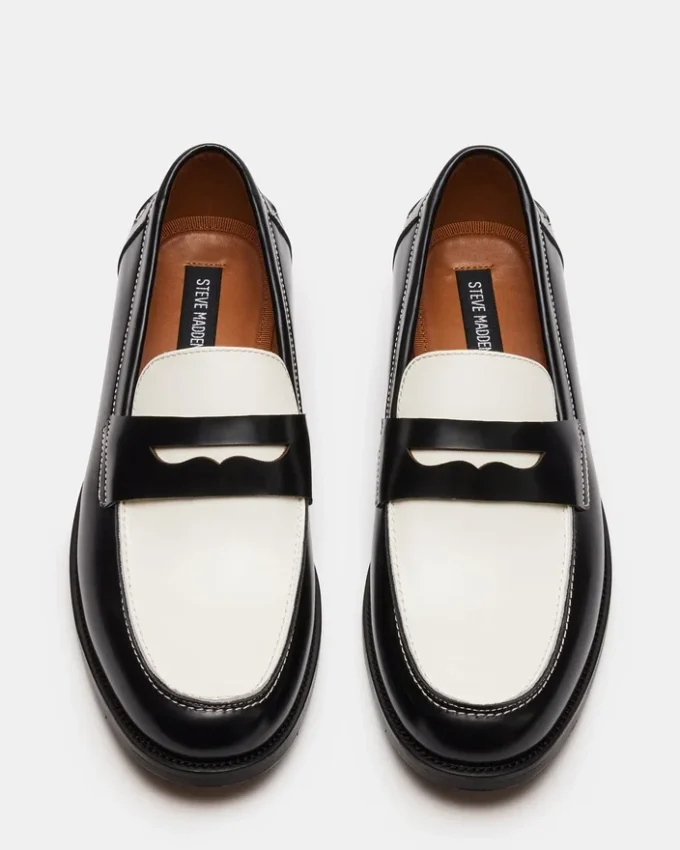 Natan em couro preto/branco Natan em couro preto/branco