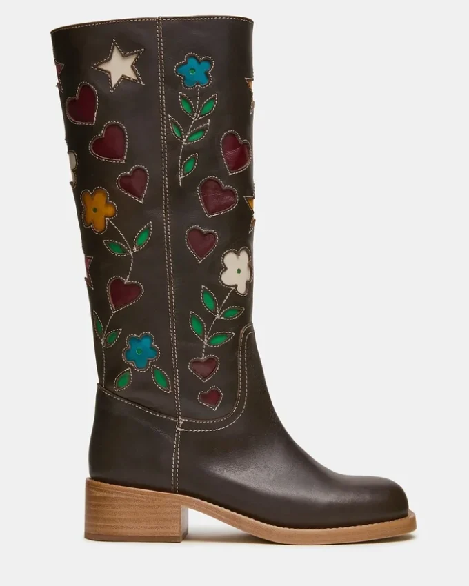 Riggs em couro castanho floral Riggs em couro castanho floral