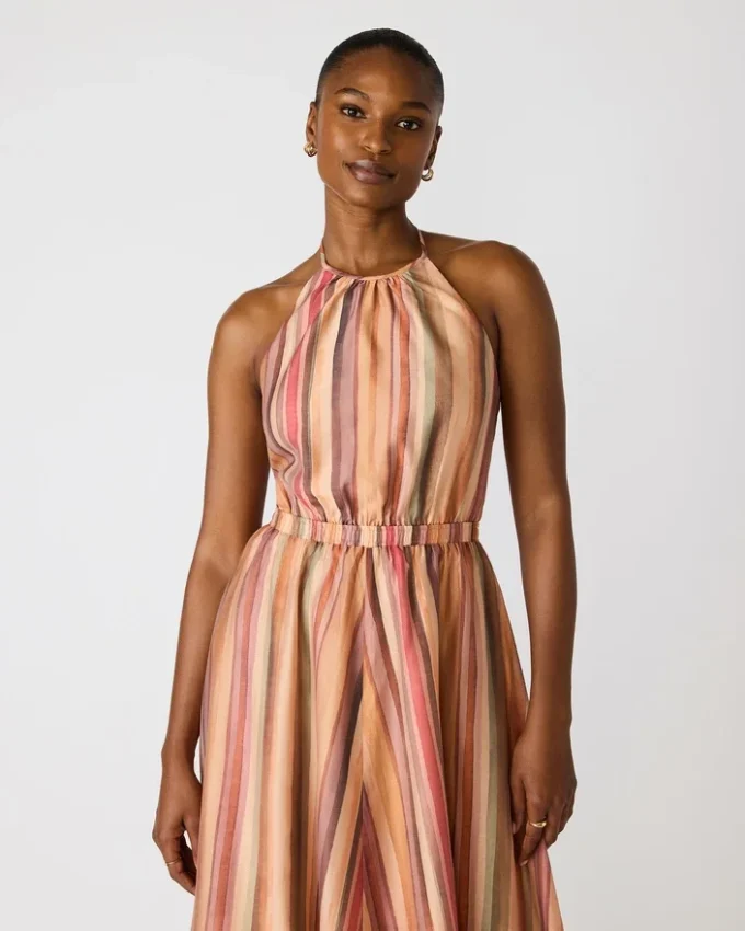 Vestido Dalina com riscas multicoloridas