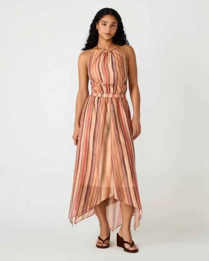 Vestido Dalina com riscas multicoloridas